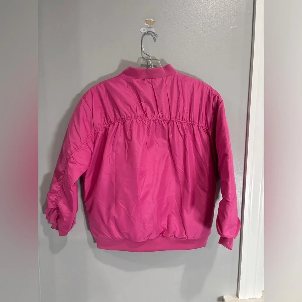 Wicked Youth Girls Full-Zip Pink Mid-weight Ruched Bomber Jackets 10/12
